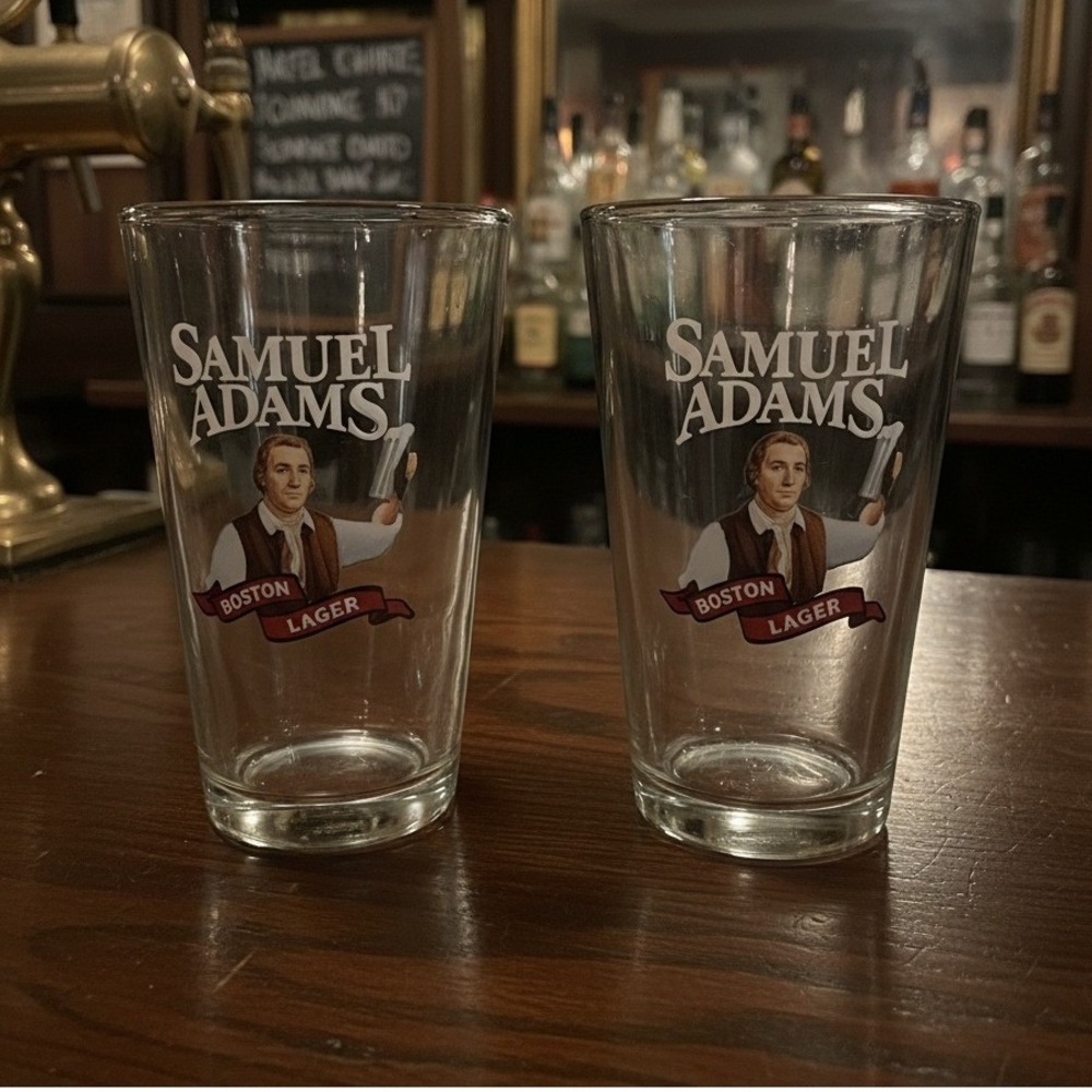Libbey Samuel Adams 32oz Beer Mugs, Set of 2, Vintage Partial-Paneled Barware